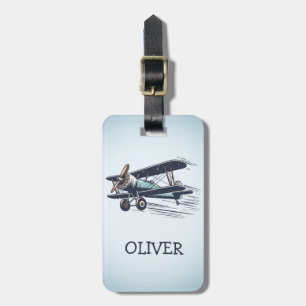 Personalisiertes Vintage-Doppeldeckerflugzeug Gepäckanhänger