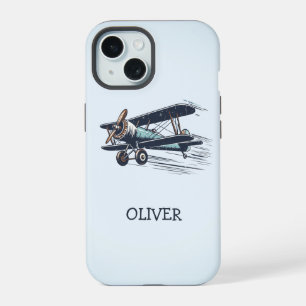 Personalisiertes Vintage-Doppeldeckerflugzeug iPhone 15 Hülle
