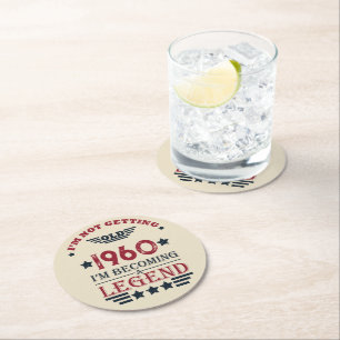 Personalisiertes vintage Geburtstagsrot blau Runder Pappuntersetzer