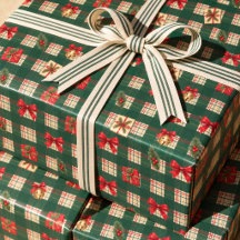Personalisiertes vintage-grün kariertes Weihnachte