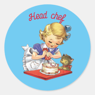 Personalisiertes Vintage-Mädchen beim Backen eines Runder Aufkleber