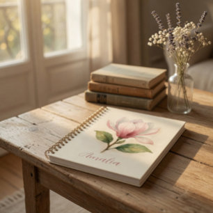 Personalisiertes Vintage-Magnolien-Spiralnotizbuch Notizbuch