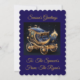 Personalisiertes Vintage-Naviblau und Gold Weihnac Feiertagskarte