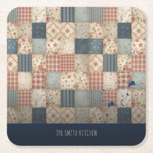 Personalisiertes Vintage-Patchwork-Familienküche Rechteckiger Pappuntersetzer