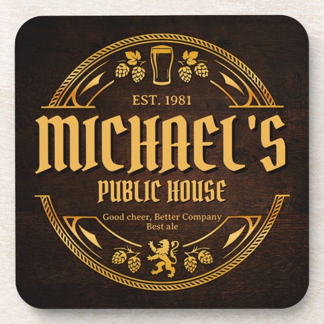 Personalisiertes Vintage-Pub-Schild aus rustikalem Getränkeuntersetzer (Vorderseite)