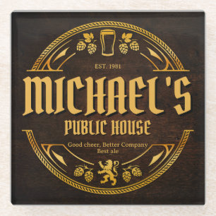 Personalisiertes Vintage-Pub-Schild aus rustikalem Glasuntersetzer