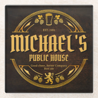 Personalisiertes Vintage-Pub-Schild aus rustikalem Glasuntersetzer