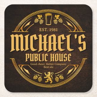 Personalisiertes Vintage-Pub-Schild aus rustikalem Rechteckiger Pappuntersetzer