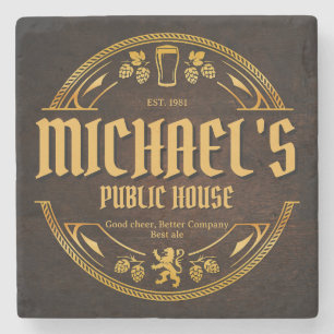 Personalisiertes Vintage-Pub-Schild aus rustikalem Steinuntersetzer