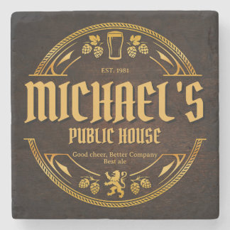 Personalisiertes Vintage-Pub-Schild aus rustikalem Steinuntersetzer