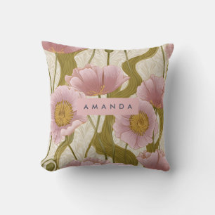 Personalisiertes Vintage-Rosa-Mohn-Blumen-Design Kissen