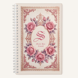 Personalisiertes Vintage-Rosa-Monogramm-Notizbuch Notizbuch