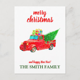 Personalisiertes Vintage-Rotlastwagen-Weihnachten Postkarte