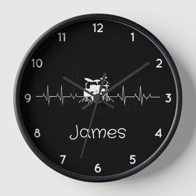 Personalisiertes Vintage-Schlagzeug-Set Musik Drum Uhr (Vorderseite)