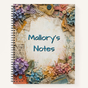 Personalisiertes Vintage-Shabby-Chic-Floral-Presse Notizbuch