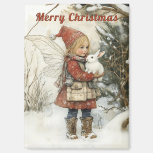 Personalisiertes Vintage-Weihnachtsfee- und Häsche Magnet