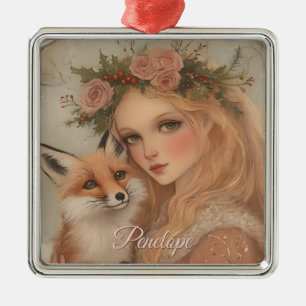 Personalisiertes Vintage-Weihnachtsmädchen- und Fu Ornament Aus Metall