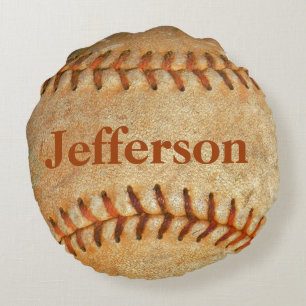Personalisiertes Vintage-Weiß Baseball rote Sticke Rundes Kissen