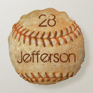 Personalisiertes Vintage-Weiß Baseball rote Sticke Rundes Kissen