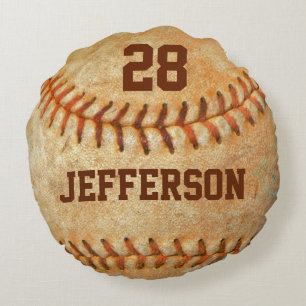 Personalisiertes Vintage-Weiß Baseball rote Sticke Rundes Kissen