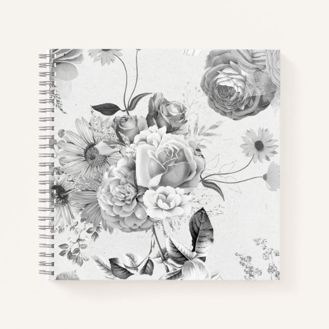 Personalisiertes Vintages Black Floral Collage Not Notizbuch (Vorderseite)