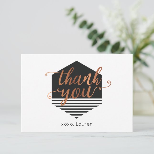 Personalisiertes Vintages Black & Gold Flat Vielen Dankeskarte (Stehend Vorderseite)
