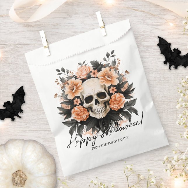 Personalisiertes Vintages Blumenschädel Halloween Geschenktütchen (Easily personalize these Halloween favor bags with just a few clicks.)