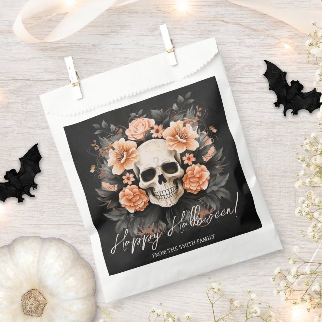Personalisiertes Vintages Blumenschädel Halloween Geschenktütchen (Easily personalize these Halloween favor bags with just a few clicks.)
