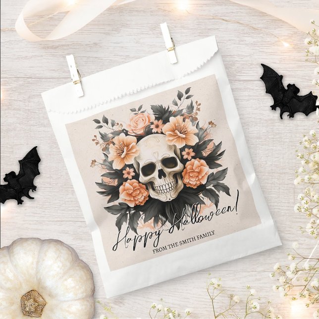 Personalisiertes Vintages Blumenschädel Halloween Geschenktütchen (Easily personalize these Halloween favor bags with just a few clicks.)