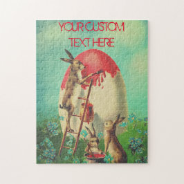 Personalisiertes Vintages EASTER Ei Bunny Rustikal Puzzle