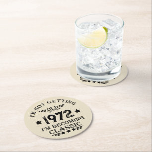 Personalisiertes Vintages Geburtstagsgeschenk schw Runder Pappuntersetzer