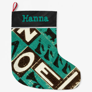 Personalisiertes Vintages grünes Weihnachten Weihn Großer Weihnachtsstrumpf