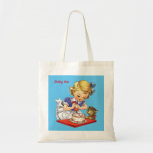 Personalisiertes Vintages Mädchen backen einen Kuc Tragetasche