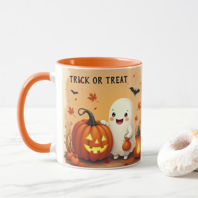 Personalisiertes Vintages Niedliches Ghost & Pumpk Tasse (Mit Donut)