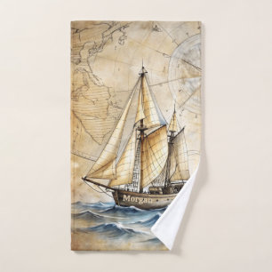 Personalisiertes Vintages Schiff   Antiquitätenspo Handtuch