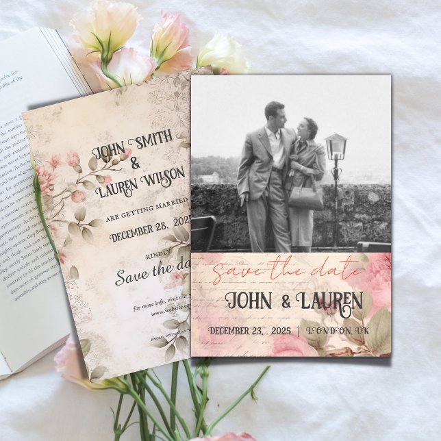 personalisiertes Vintages Shabby Chic rosa Save The Date (Von Creator hochgeladen)