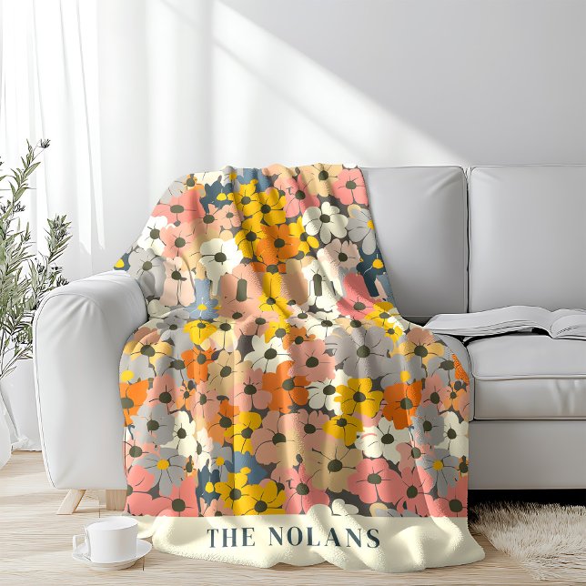 Personalisiertes Vintages Vliesschwarz Fleecedecke (Personalized vintage floral fleece blanket)