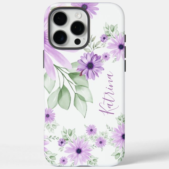 Personalisiertes Violett Grün, Aquarellfarben Blum Case-Mate iPhone Hülle (Rückseite)