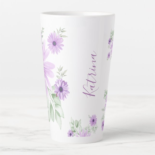 Personalisiertes Violett Grün, Aquarellfarben Blum Milchtasse (Vorderseite)
