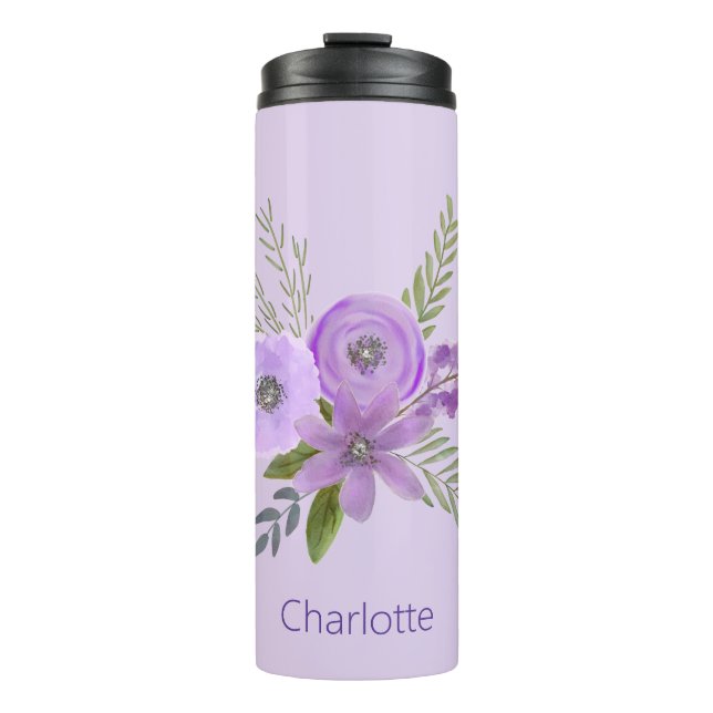 Personalisiertes Violett Wasserfarbe Thermosbecher (Vorderseite)
