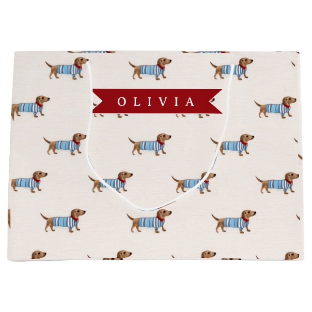 Personalisiertes Vornehmes Süßes Dachshund-Hundemu Große Geschenktüte (Vorderseite)