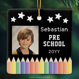 Personalisiertes Vorschulfoto-Andenken in Farbe Keramikornament