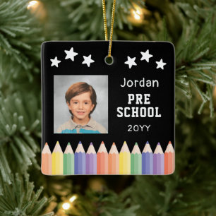 Personalisiertes vorschulisches farbiges Foto Keramikornament