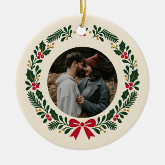 Personalisiertes Wald-Fuchs-Paar-Weihnachtsfoto Keramik Ornament