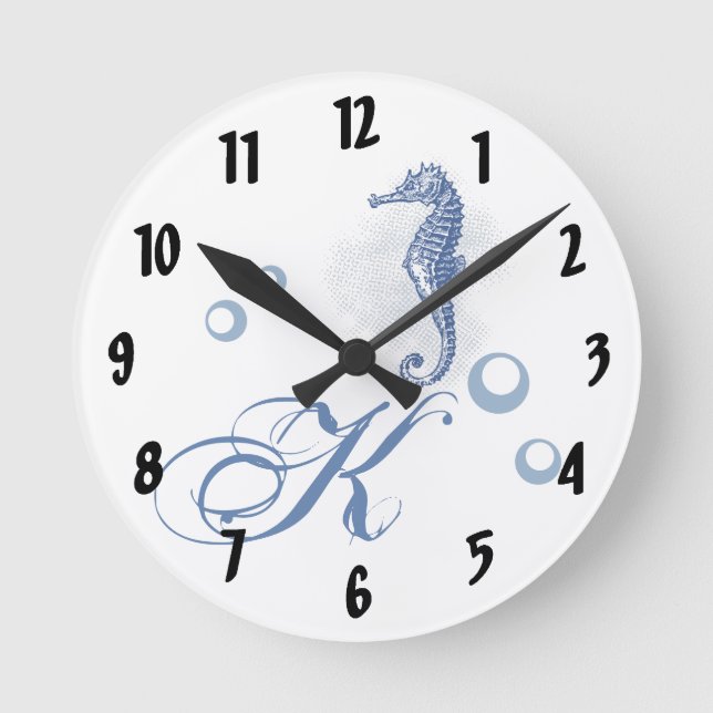 Personalisiertes Wall-Clock-Seepferd Ocean Beach W Runde Wanduhr (Vorderseite)