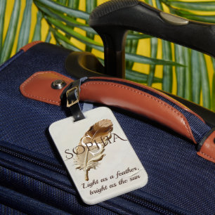 Personalisiertes Warmbraunes Feder-Monogramm Gepäckanhänger