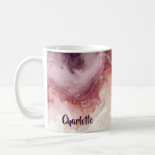 Personalisiertes Wasserfarbe-Rosa-Marmor-Namensges Kaffeetasse