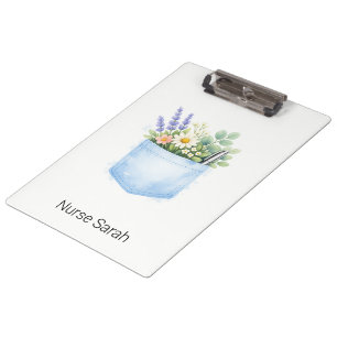 Personalisiertes Wasserfarben-Blumen-Scrubs-Tasche Klemmbrett