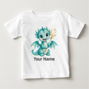 Personalisiertes Wasserfarben-Drache mit Mondstab Baby T-shirt
