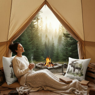 Personalisiertes Wasserfarben-Elch-Lodge-Leben Kissen